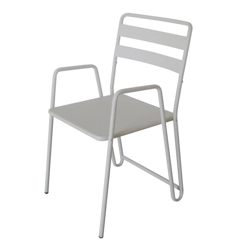 Chaise design en métal blanc avec accoudoirs, piètement en épingle - Borlange
