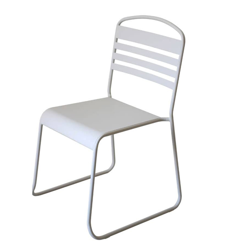 Chaise design en métal blanc, piètement luge - Borlange