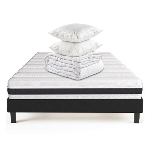 Matelas ressorts ensachés 140x190 Hygiospring – Mousse HR + sommier & couette et 2 coussins