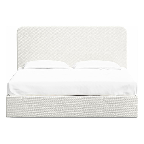 Lit adulte 160 x 200 cm en tissu bouclette blanc avec tête de lit et sommier à lattes - Enzo