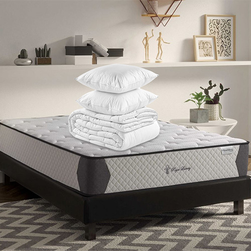 Matelas mémoire de forme 180x200 Royal Luxury 27 Hbedding - Mousse HR 28kg, 22cm d'épaisseur + couette + 2 oreillers