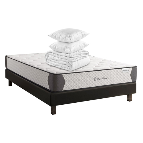 Ensemble matelas mémoire de forme Royal Luxury 22 cm 140x190 + sommier à lattes – Mousse HR + couette + 2 oreillers
