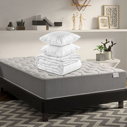 Ensemble matelas mémoire de forme Luna 160x200 + sommier à lattes – Mousse HR + couette + 2 oreillers