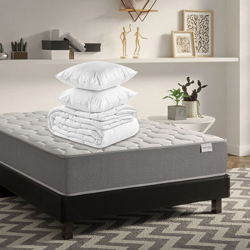 Ensemble matelas mémoire de forme Luna 180x200 + sommier à lattes – Mousse HR + couette + 2 oreillers