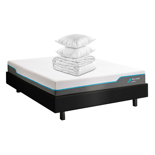Ensemble matelas mémoire de forme Wellness 180x200 + sommier à lattes – Mousse HR + couette + 2 oreillers