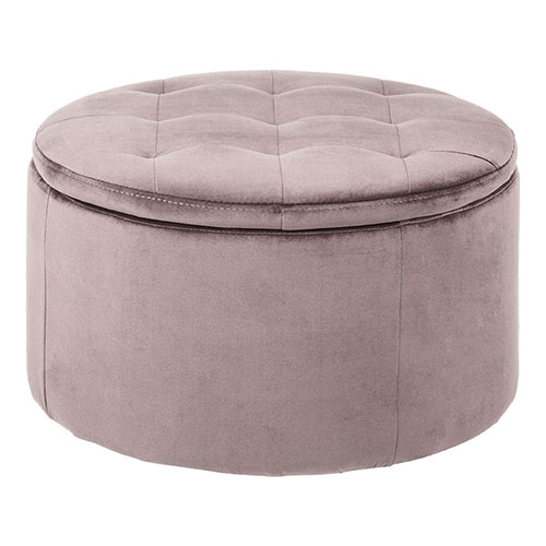 Pouf coffre rond en velours vieux rose RETINA