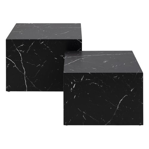 Lot de 2 tables basses cube effet marbre noir DICE