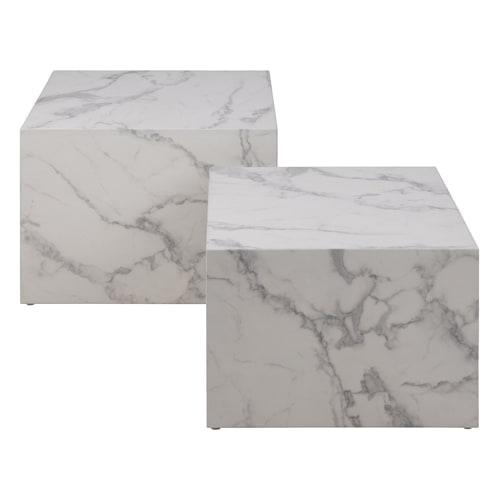 Lot de 2 tables basses cube effet marbre blanc DICE