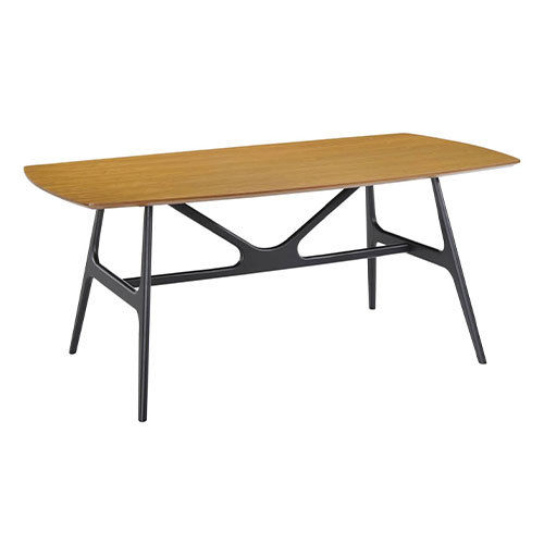 Table à manger design 180cm en placage chêne et piètement conique en bois d'hévéa noir - Koping
