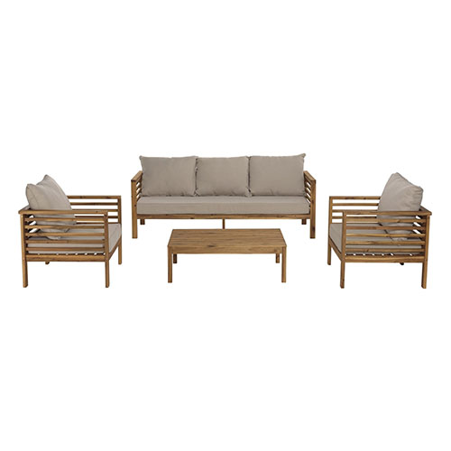 Salon de jardin 5 places avec 1 canapé 3 places, 2 fauteuils et 1 table basse rectangulaire 100x60 cm en bois d'acacia - Vick