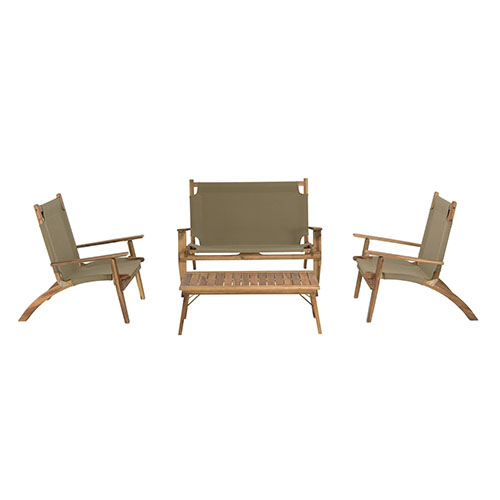 Salon de jardin 4 places avec 1 canapé 2 places, 2 fauteuils et 1 table basse rectangulaire 100x50 cm en bois d'acacia - Vick