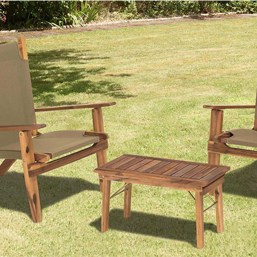 Salon de jardin 2 places avec 2 fauteuils et 1 table basse 63,5x36 cm en bois d'acacia - Vick