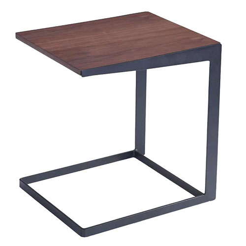 Table d'appoint design 45cm en noyer et pieds en métal noir - Koping