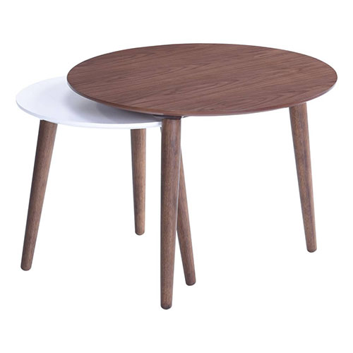 Set de 2 tables d'appoint en noyer, piètement en bois d'hévéa - Koping