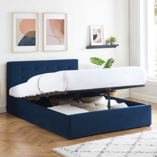 Lit coffre pour adulte TINA 160x200 - Velours bleu foncé