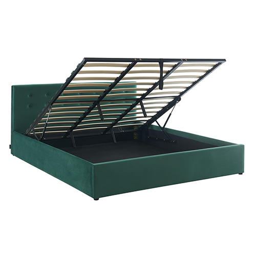  Lit coffre 180x200 en velours vert avec tête de lit et sommier à lattes - Tina