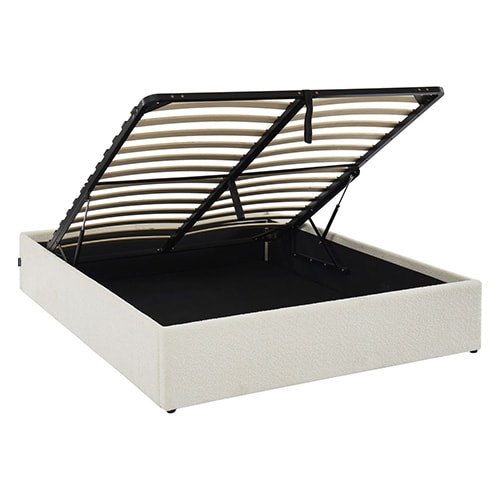 Lit coffre 160x200cm en tissu bouclé écru + sommier à lattes - Handy