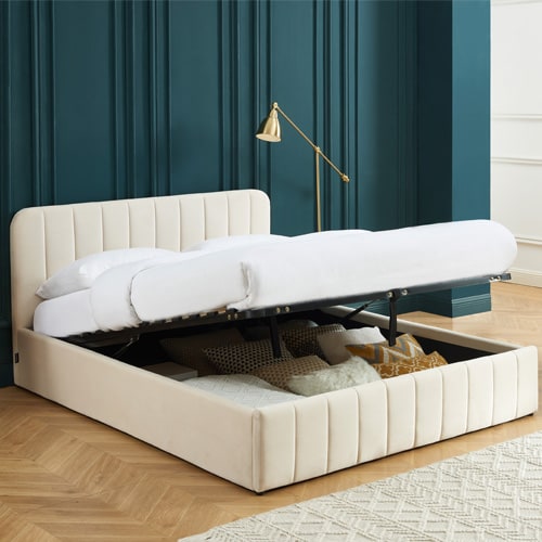 Lit coffre adulte AVA 160x200 - Velours beige