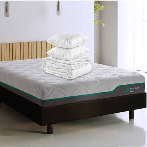 Matelas mémoire de forme 140x190 Wellness Hybrid - Latex, 25cm d'épaisseur + couette + 2 oreillers
