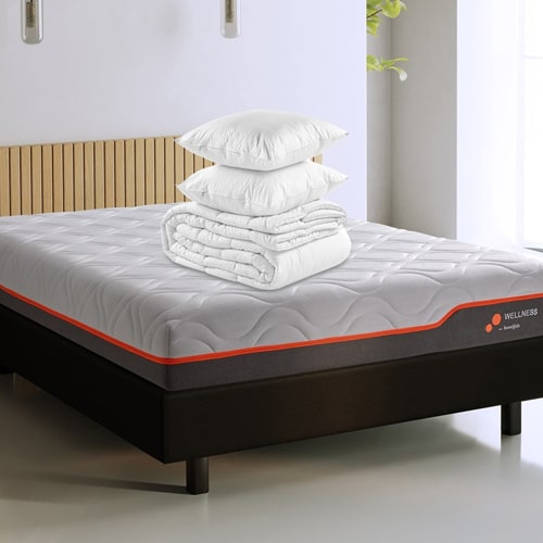 Ensemble matelas ressorts ensachés matelas Wellness Hybrid Premium 140x190 + sommier à lattes + couette + 2 oreillers