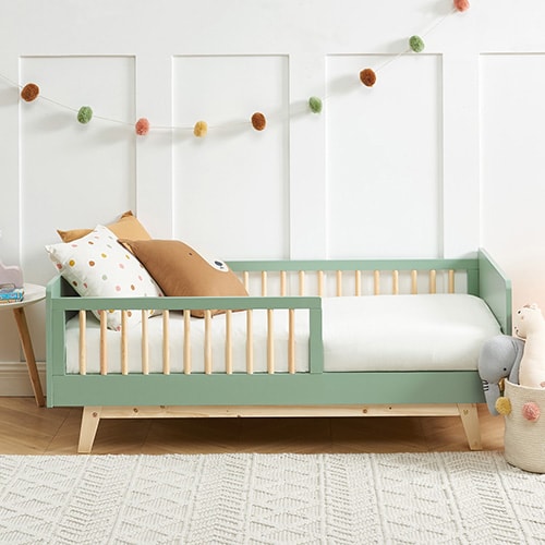 Lit enfant 70x140 en pin massif vert avec sommier - Alba