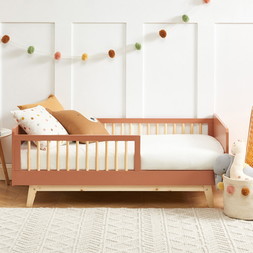 Lit enfant 70x140 en pin massif terracotta avec sommier - Alba