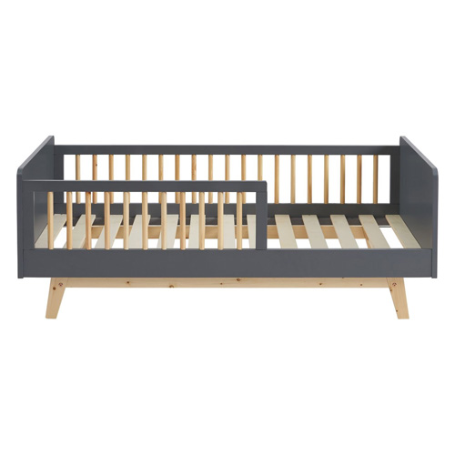 Lit enfant 70x140 en pin massif gris anthracite avec sommier - Alba