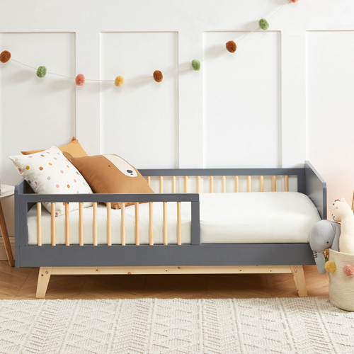 Lit enfant 70x140 en pin massif gris anthracite avec sommier - Alba