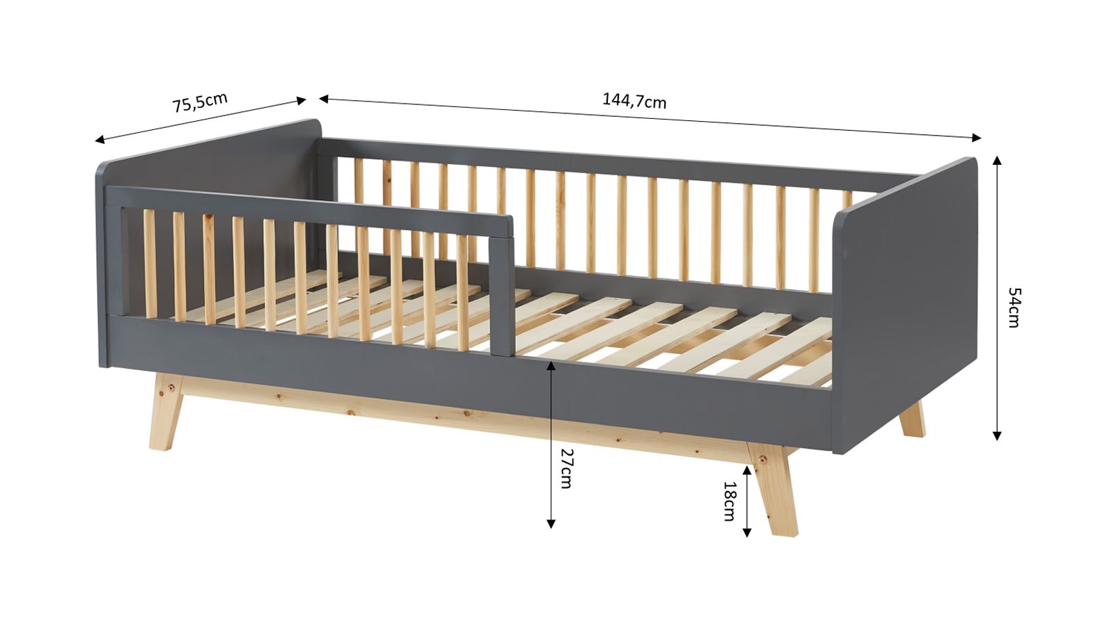 Lit banquette enfant 70x140 cm en pin massif naturel