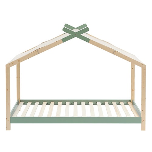 Lit cabane 90x190 en pin massif vert avec sommier - Charly