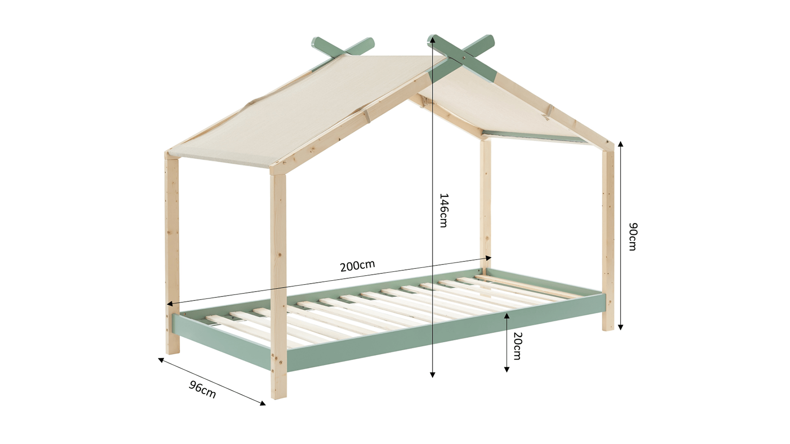 Lit Cabane 90x190cm Parma - Structure pin massif et mdf Kit-M