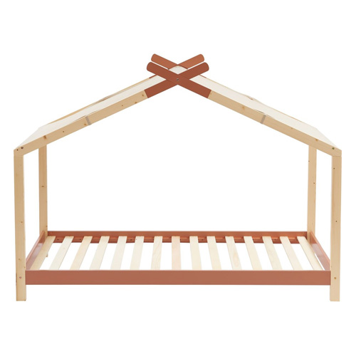 Lit cabane 90x190 en pin massif terracotta avec sommier - Charly
