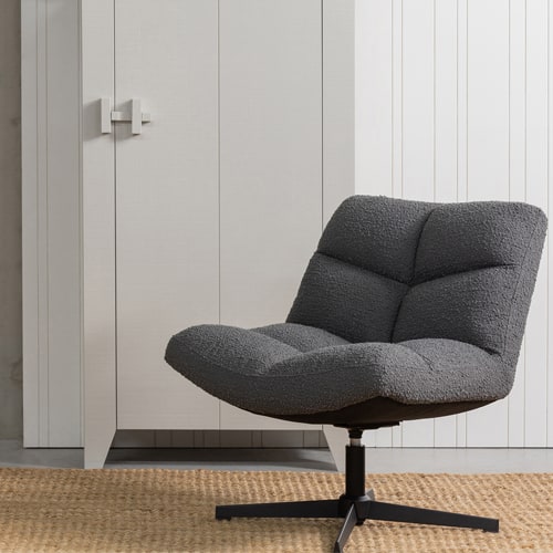 Fauteuil pivotant en tissu bouclé gris anthracite - Vinny