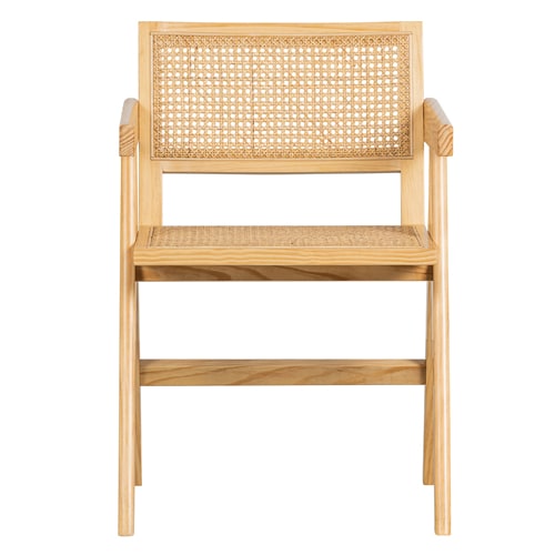 Chaise en bois naturel et cannage avec accoudoir - Guun