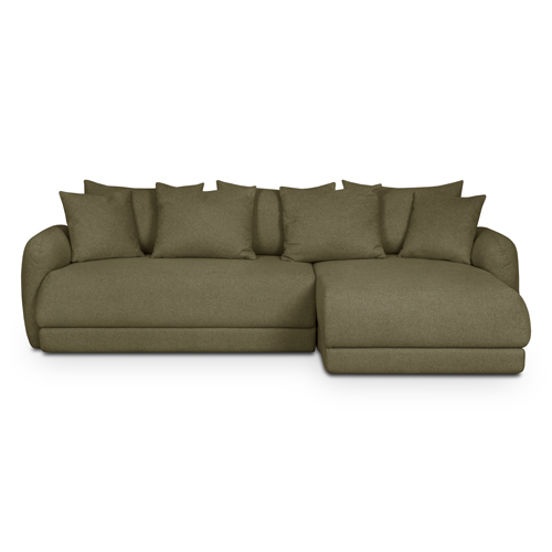 Canapé d'angle droit 5 places convertible avec coffre de rangement en tissu vert olive - Giulia