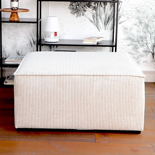 Pouf modulable en velours côtelé beige - Made in France - Roma