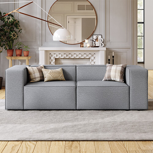 Canapé modulable 3 places en tissu gris - Fabriqué en France - Roma