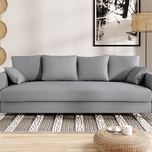 Canapé convertible 4 places en tissu gris chiné - Fabriqué en France - Carla