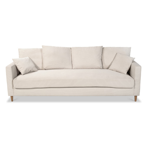 Canapé convertible 4 places en velours côtelé beige - Fabriqué en France- Carla