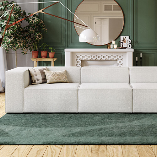 Canapé modulable 4 places en tissu bouclé écru - Fabriqué en France - Roma