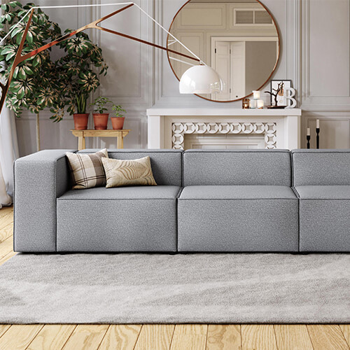 Canapé modulable 4 places en tissu gris - Fabriqué en France - Roma