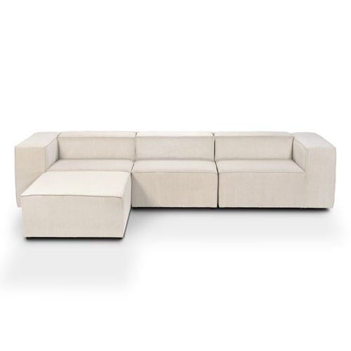 Canapé d'angle modulable 5 places en velours côtelé beige - Made in France - Roma