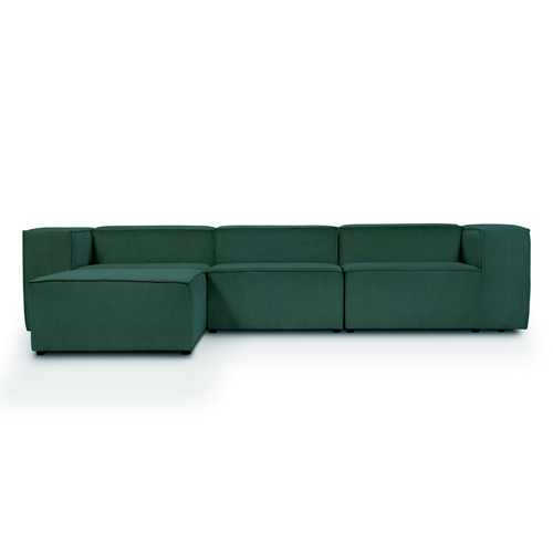 Canapé d'angle modulable 5 places en velours côtelé vert - Fabriqué en France- Roma