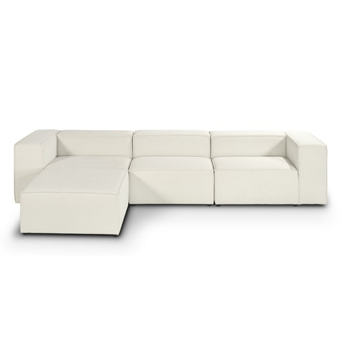 Canapé d'angle modulable 5 places en tissu bouclé écru - Fabriqué en France- Roma