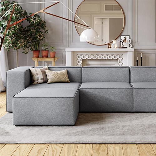 Canapé d'angle modulable 5 places en tissu gris - Fabriqué en France - Roma