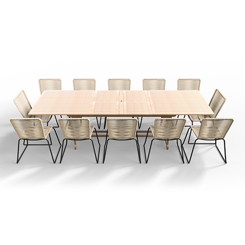 Table de jardin en acacia blanchi avec double extension papillon 6 à 12 pers 200/300 cm - Mykonos