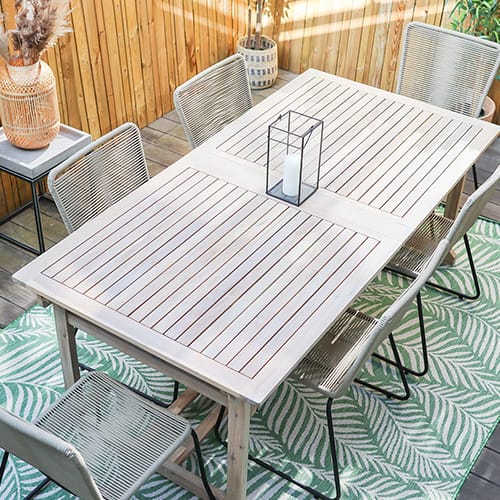 Table de jardin en acacia blanchi avec double extension papillon 6 à 12 pers 200/300 cm - Mykonos