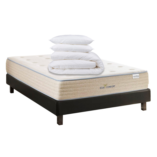 Ensemble Matelas mémoire de forme 180x200 + sommier + couette + 2 oreillers- Confort Soja