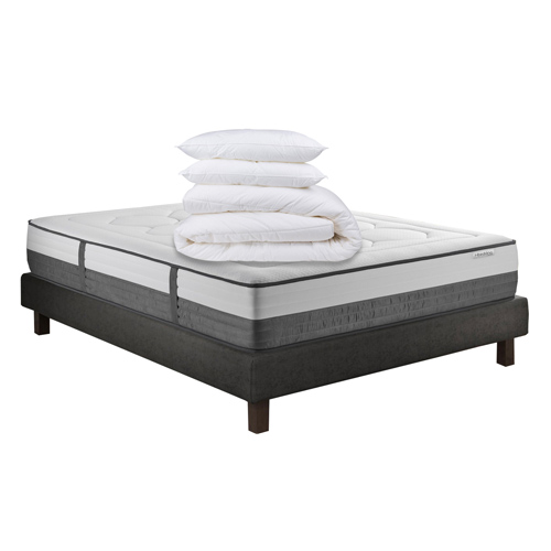 Ensemble matelas mémoire de forme 140x190 + sommier + couette + 2 oreillers - Memo Graphene
