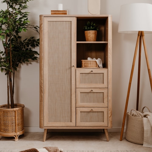 Buffet haut cannage et effet bois naturel - Padang